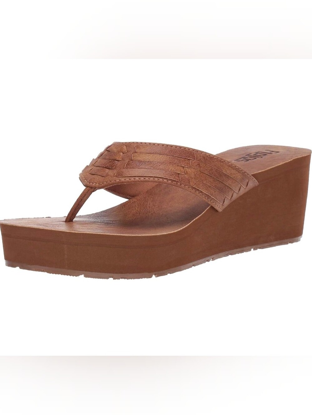 Flojos "Jess" Wedge Platform Sandals Tan Brown Flip Flop Braided Ratten Size 6